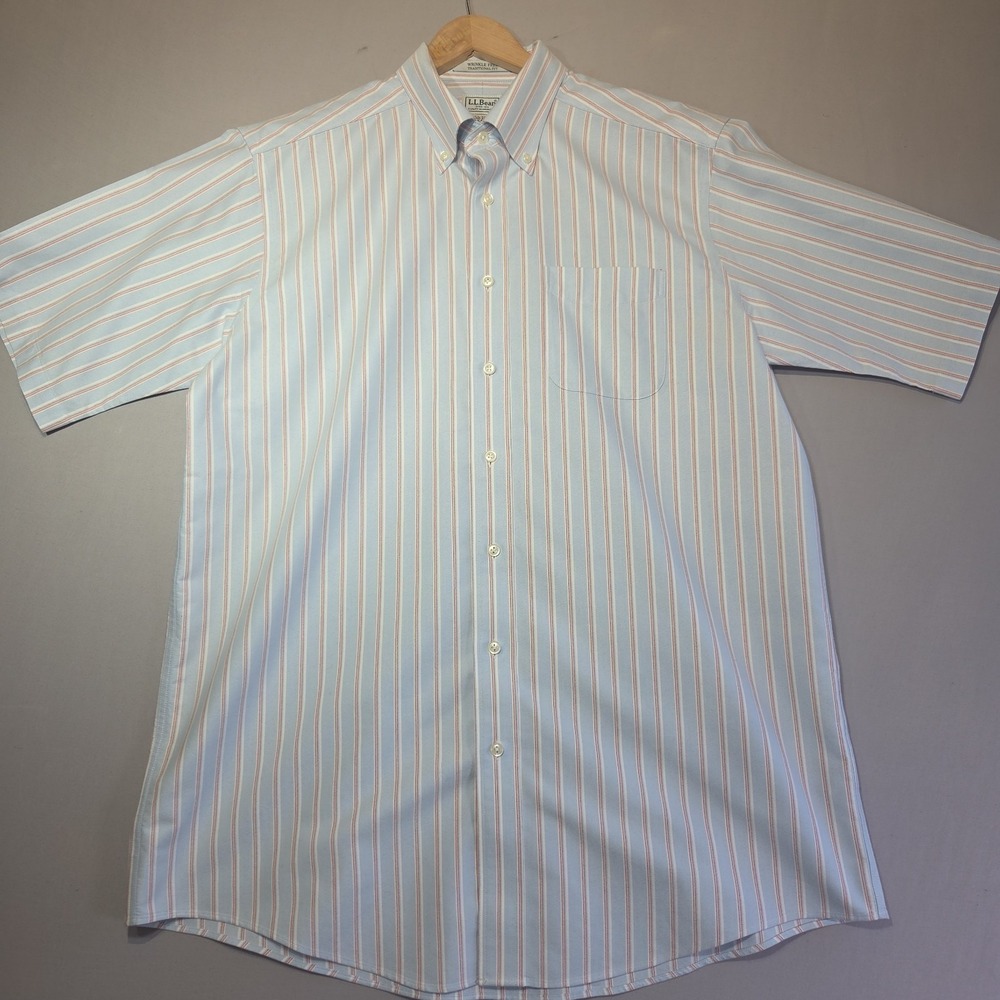 L.L.Bean Wrinkle Free Traditional Fit Shirt‎ Mens 16.5 Tall Blue Stripe Cotton
